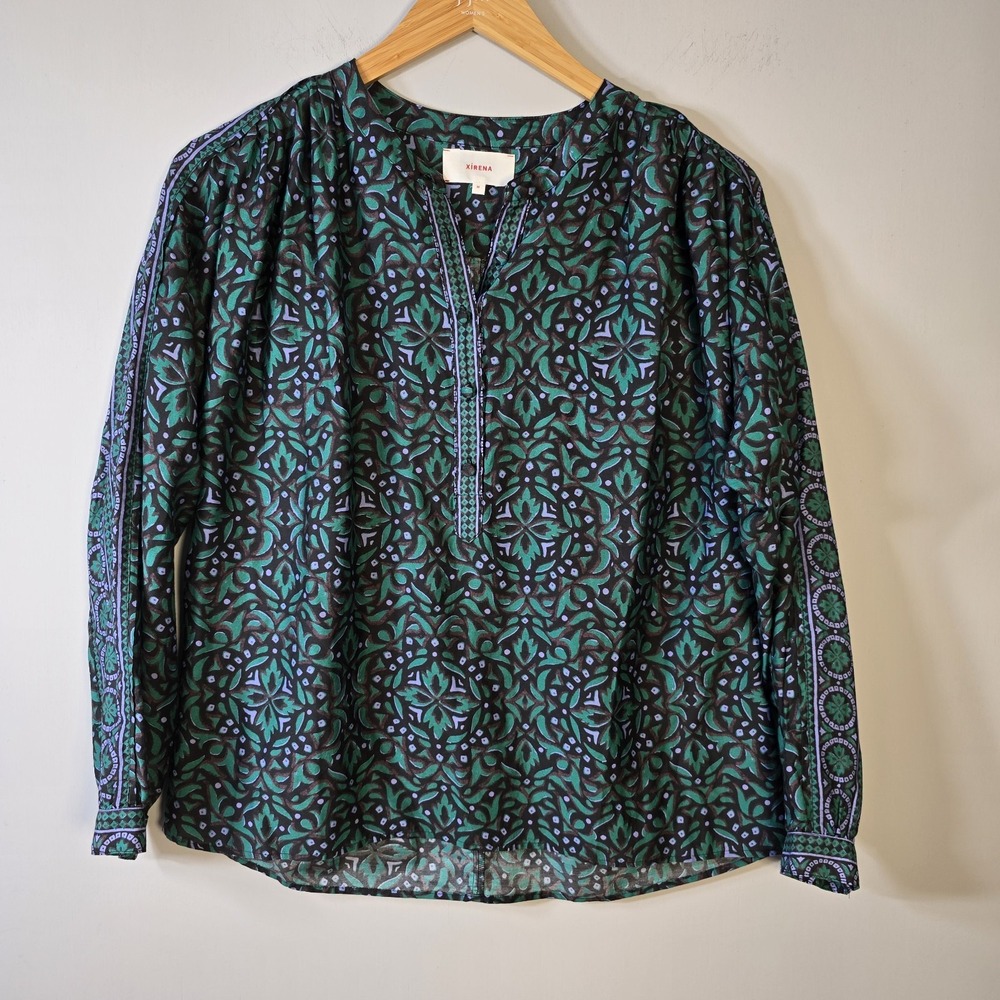 Xirena Arden Blouse Top Size M Puff Long Sleeve Floral Popover Western Boho